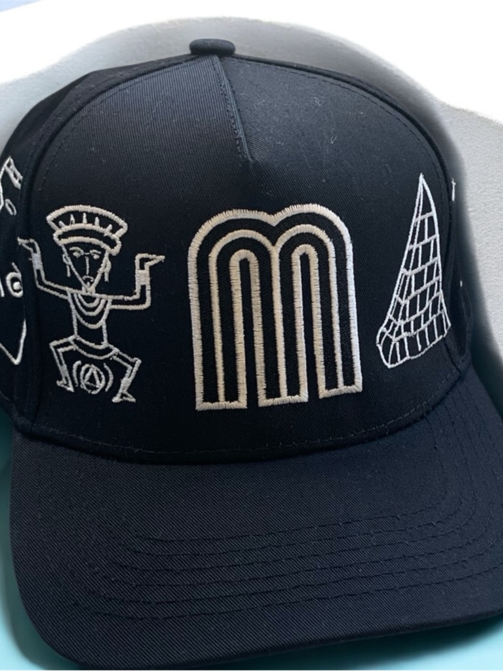 Black Embroidered Graphic Trucker Cap